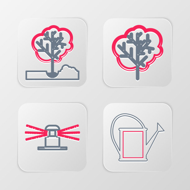 设置流水洒水罐，自动喷灌洒水器，树和花园看到图标。向量图片下载