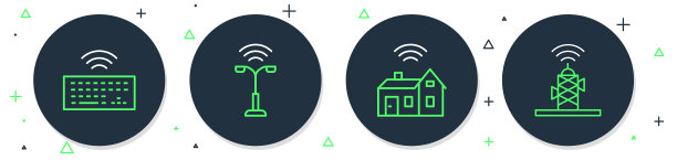 设置线智能路灯，家庭无线，无线键盘和天线图标。向量图片下载
