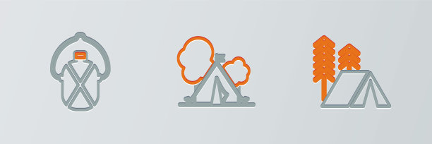 设有旅游帐篷、水壶水壶及国旗图标。向量图片下载