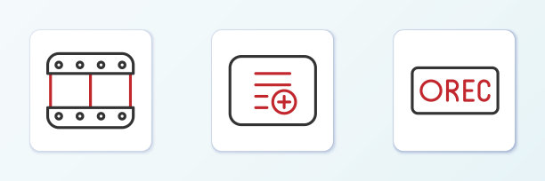 设置线路录制按钮、播放视频按钮和添加播放列表图标。向量图片下载