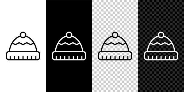 设置线冬季帽子图标孤立在黑色和白色，透明的背景。向量图片下载