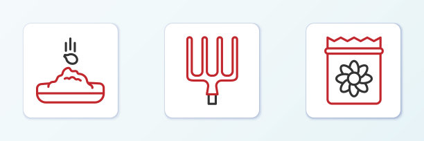 设置线包充满种子的植物，种子和花园干草叉图标。向量图片下载