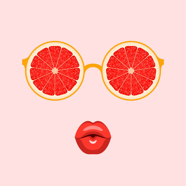 戴着熟透的葡萄柚片的眼镜，嘴唇吹着飞吻图片下载