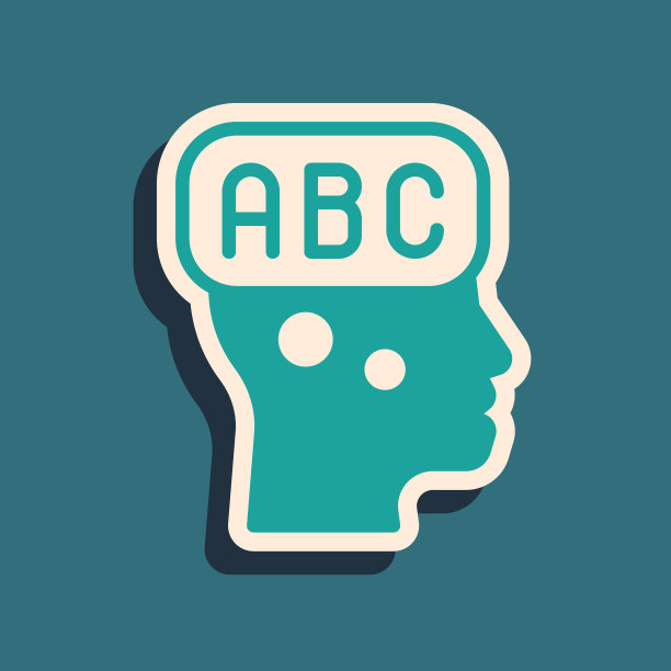 绿色学习外语图标孤立在绿色背景。长长的阴影风格。向量图片下载