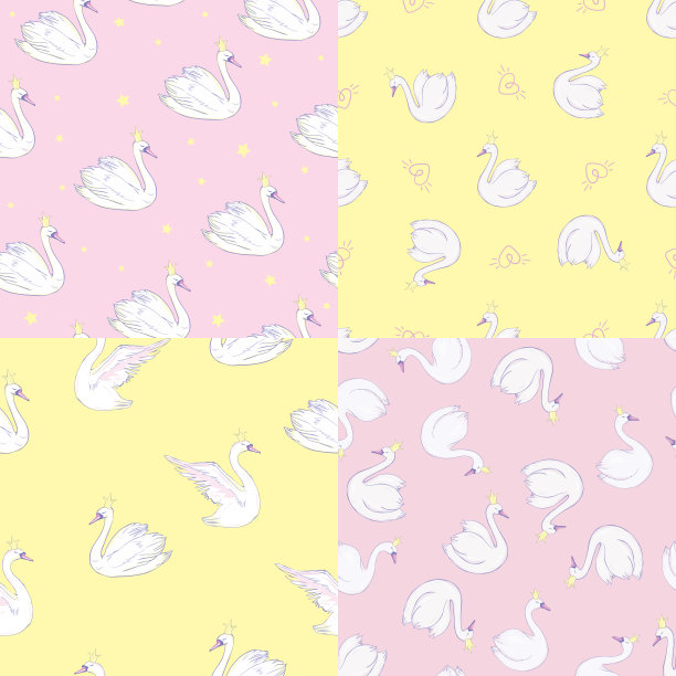 矢量无缝温柔浪漫的图形天鹅鸟规则模式，轮廓轮廓，现代时尚的背景打印图片下载