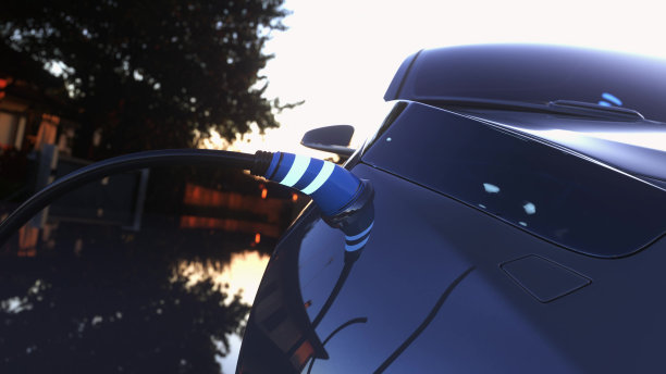 电动汽车在充电站充电。三维渲染图片下载