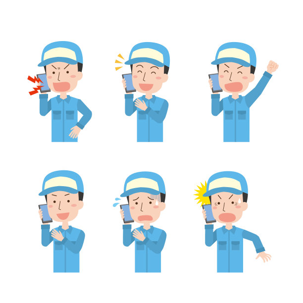 工人男摆姿势用手机说话图片下载