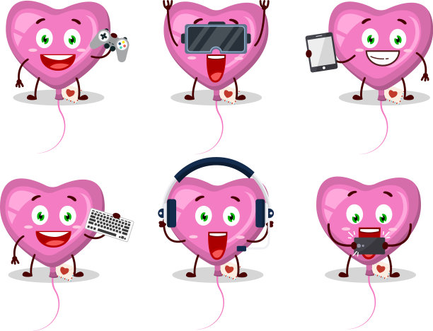 粉红色的爱情气球卡通人物正在玩图片下载