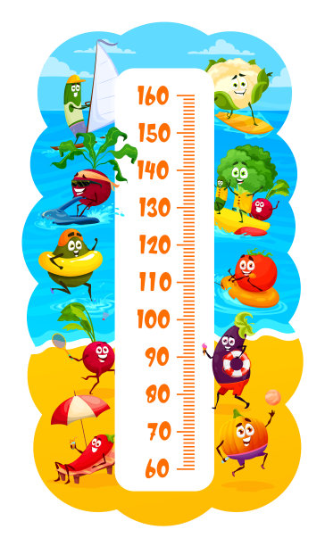 有趣的蔬菜夏天海滩孩子的身高表图片下载