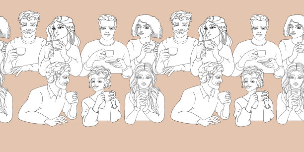 男人和女人一起喝一杯咖啡。无缝模式。图片下载