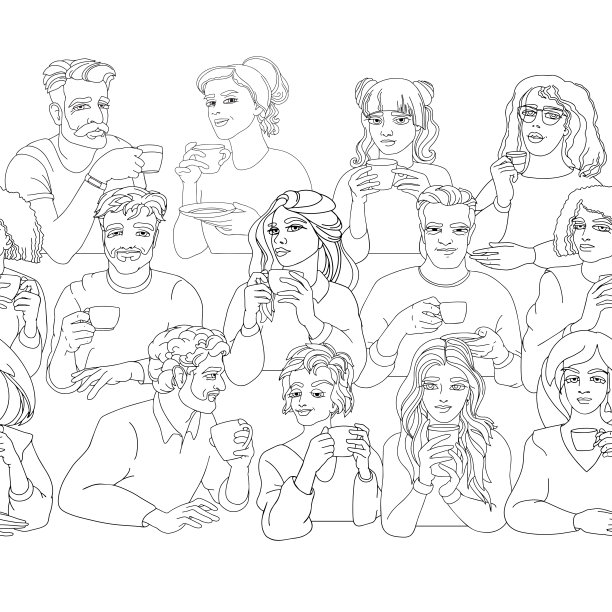 男人和女人一起喝一杯咖啡。无缝模式。图片下载