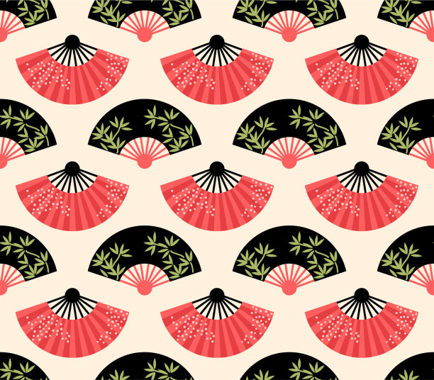 日本彩色手扇面矢量无缝模式图片下载