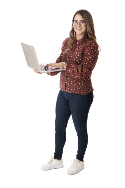 女学生手持及使用手提电脑图片下载