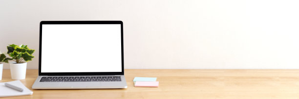 笔记本电脑屏幕模型，模板背景横幅，笔记本电脑空白屏幕，商务在线，电子商务，在线学习的概念图片下载