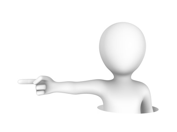 3d白人男子从洞中出来，指着左边的手指。图片下载