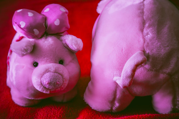 用栗色布料做的毛绒猪。图片下载