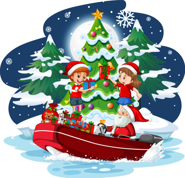 圣诞老人在雪夜的快艇上图片下载