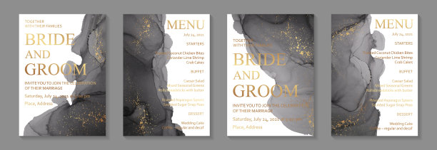 现代水彩背景或优雅的卡片设计生日邀请或婚礼或菜单抽象黑色墨波和金色飞溅。图片下载