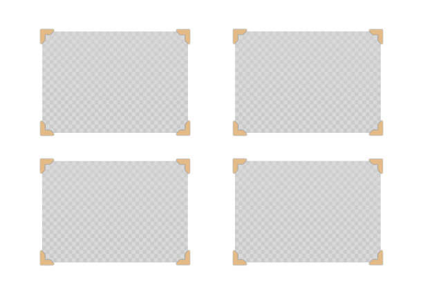 一套水平的空纸，页，米色角照片卡。矢量现实的模型剪贴簿，演示。白色背景上的空白模板。EPS10。图片下载