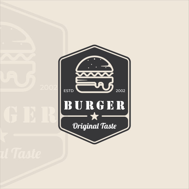 汉堡或汉堡标志复古矢量插图模板图标图形设计。标志或标签快餐标志和标志图片下载