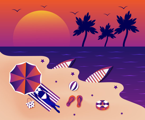 日落时分的热带海滩，印度海浪和棕榈树图片下载