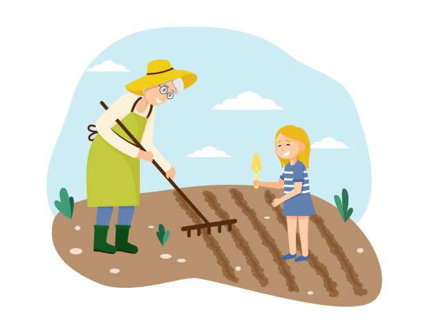 祖母和孙女在花园里种下种子图片下载