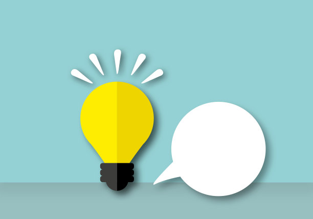 发光的灯泡与阴影和语言气泡在蓝色的墙壁背景上，概念创新思维创新。图片下载