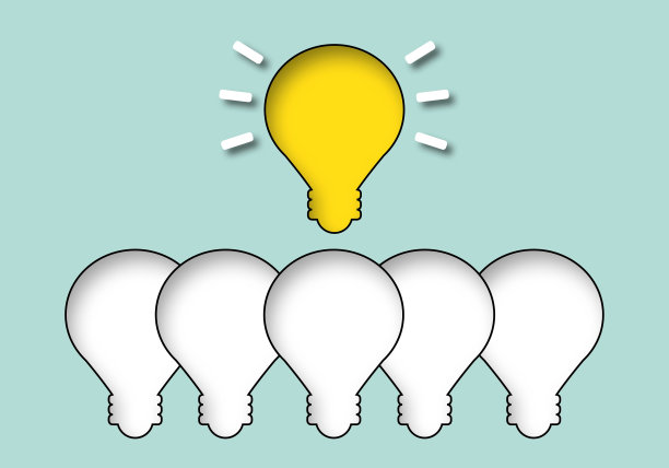 组灯泡在一个柔和的背景，想法启发商业领导的概念。图片下载