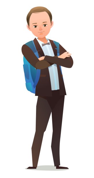 漂亮的小男生。快乐的男生。站立姿势。卡通平面设计在漫画风格。单个的字符。插图孤立在白色背景上。向量图片下载