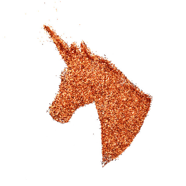 爆炸高强度颜料玫瑰金闪光闪亮独角兽童话褪色白色背景创意概念图片下载