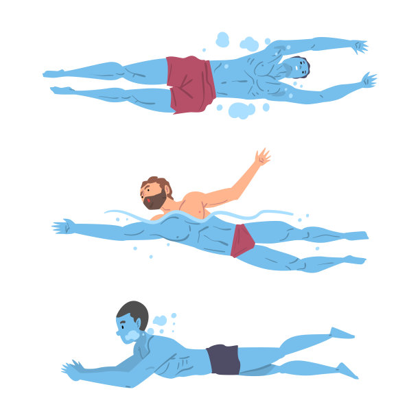 人们在游泳池游泳和跳水设置卡通矢量插图图片下载