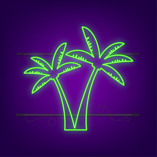 白色背景上的棕榈树霓虹灯风格。矢量插图。图片下载
