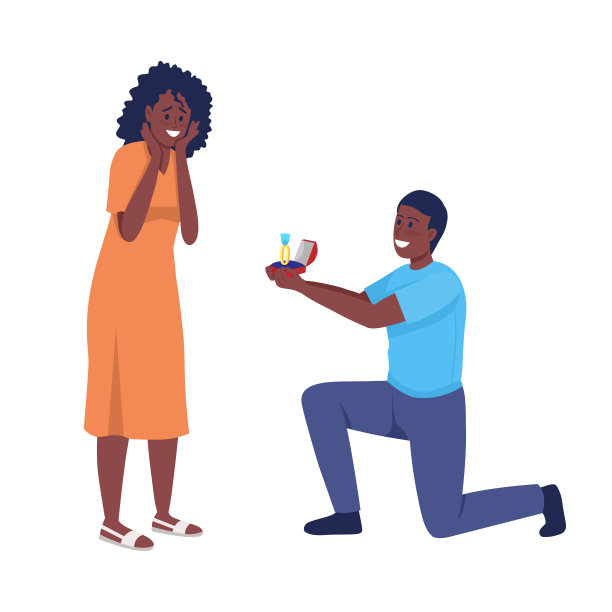 男人向他心爱的半平面彩色矢量字符求婚图片下载