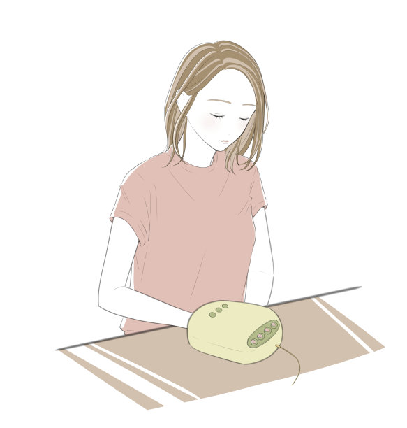 一个女人用手按摩机治疗疲劳的插图图片下载