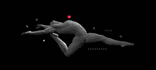 爱的概念。体操运动员表演艺术体操的一种动作，跳跃或在空中跳跃。体素的艺术。图标健康和健身社区的三维矢量插图。图片下载