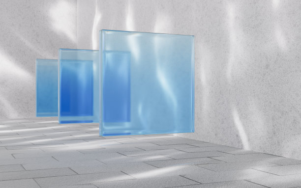 玻璃立方体，光影背景，3d渲染。图片下载