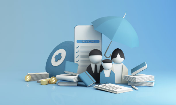 保险公司客户拿出完整的保险概念。保险和保险:汽车，房地产和财产，旅游，财务，健康，家庭和生活。3 d呈现蓝色图片下载