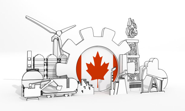 能源与电力工业概念。工业图标和装备与加拿大国旗。3D渲染图片下载