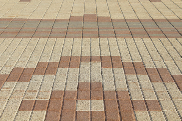 有图案的铺路石。前视图。视角。特写镜头。背景。纹理。图片下载
