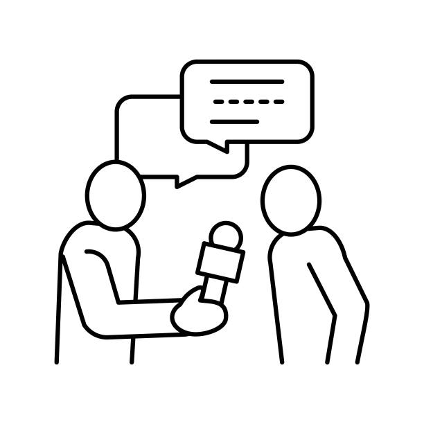 采访记者行图标矢量插图图片下载