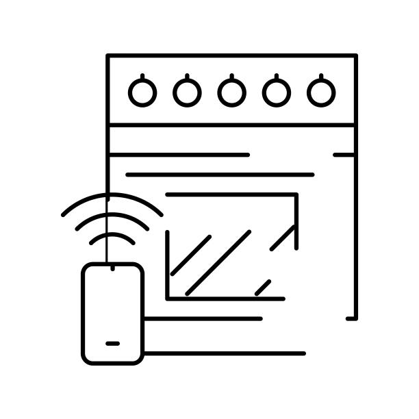 厨房炉灶遥控线图标矢量插图图片下载