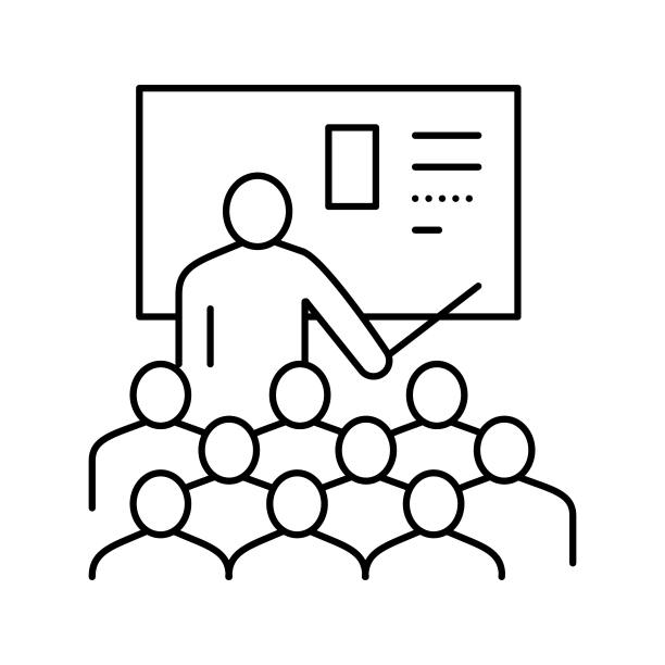 教师教育课线图标矢量插图图片下载