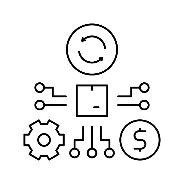 制造和销售流程线图标矢量插图图片下载