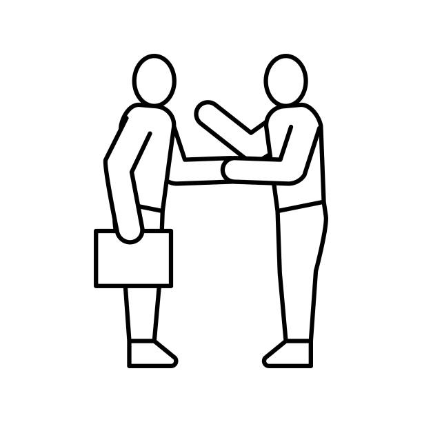 商务人士问候和讨论线图标矢量插图图片下载