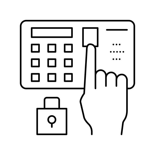 密码输入安全设备线图标矢量插图图片下载