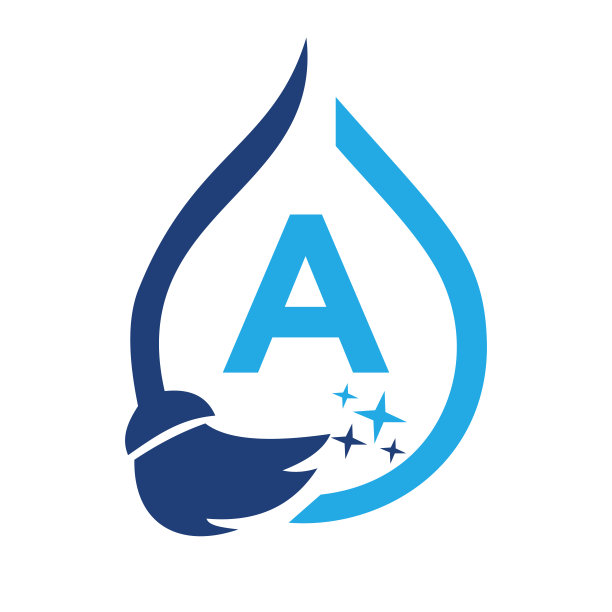 清洁标志上的字母a清洁的房子标志，新鲜的清洁标志清洁刷和水滴概念模板图片下载