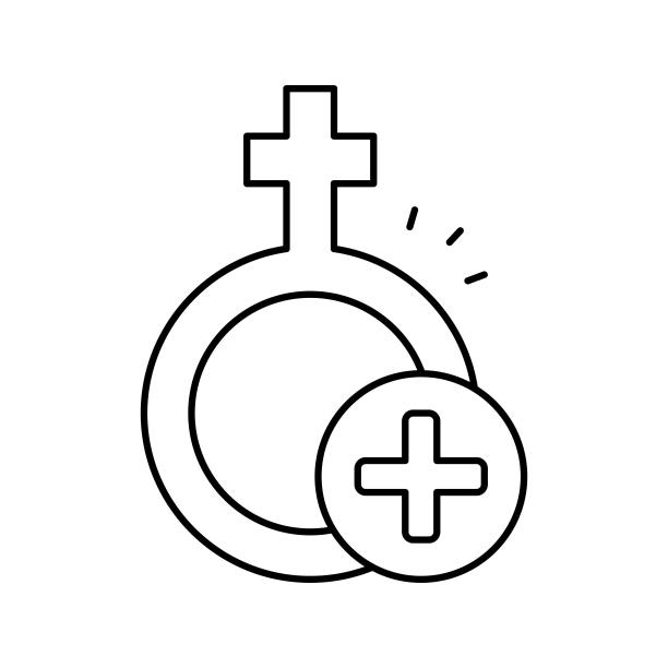 子宫研究疾病线图标矢量插图图片下载