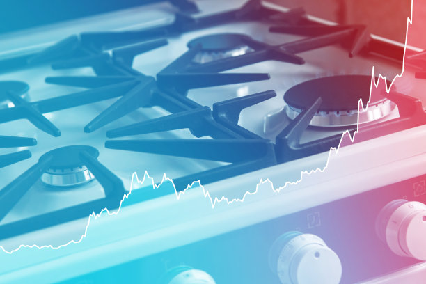 图表和煤气炉。能源危机和天然气价格上涨。图片下载