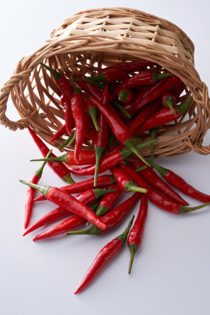 白色背景上的一篮红辣椒图片下载