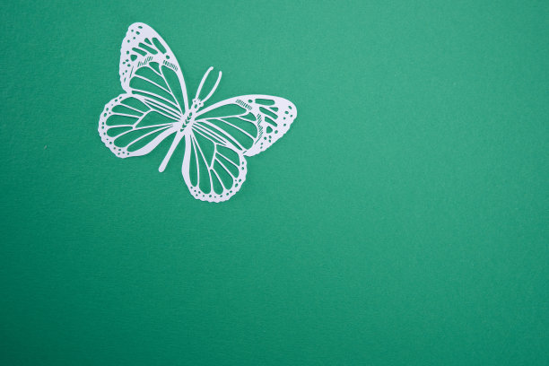 手工蝴蝶剪纸，绿色背景图片下载
